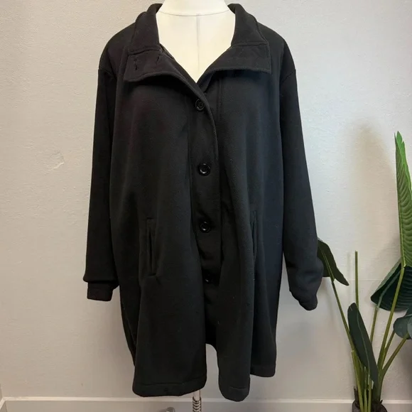 Woman Within Black Fleece Swing Funnel-Neck Coat - Size 34 - Picture 4 of 7